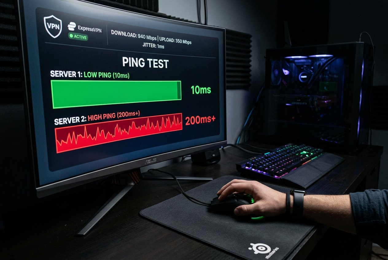 تست پینگ و تأخیر با و بدون VPN
