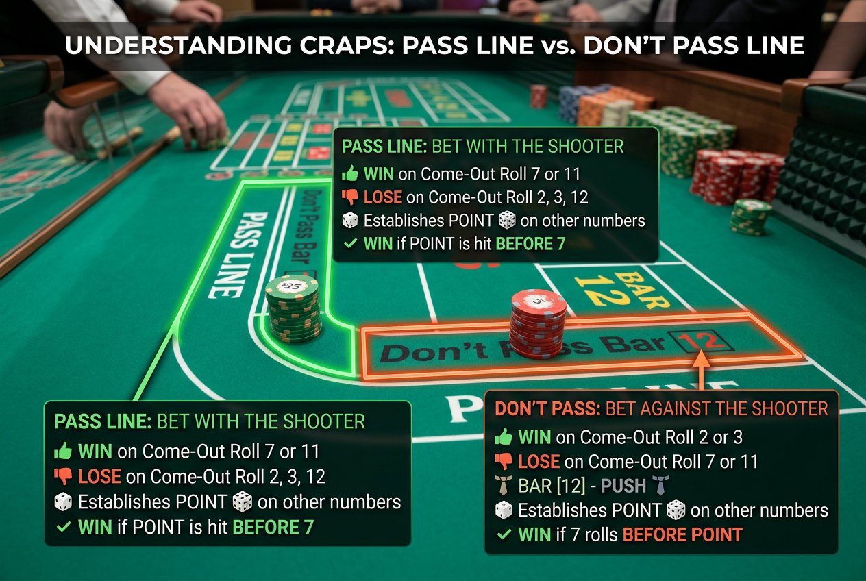 مقایسه شرط Pass Line و Don't Pass در کرپس