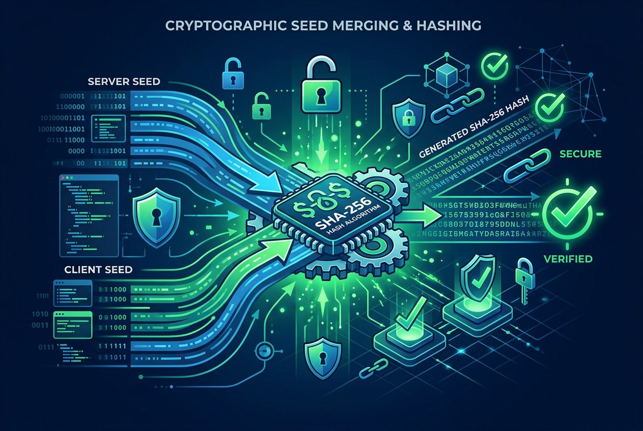 نمودار ترکیب Server Seed و Client Seed در الگوریتم SHA-256