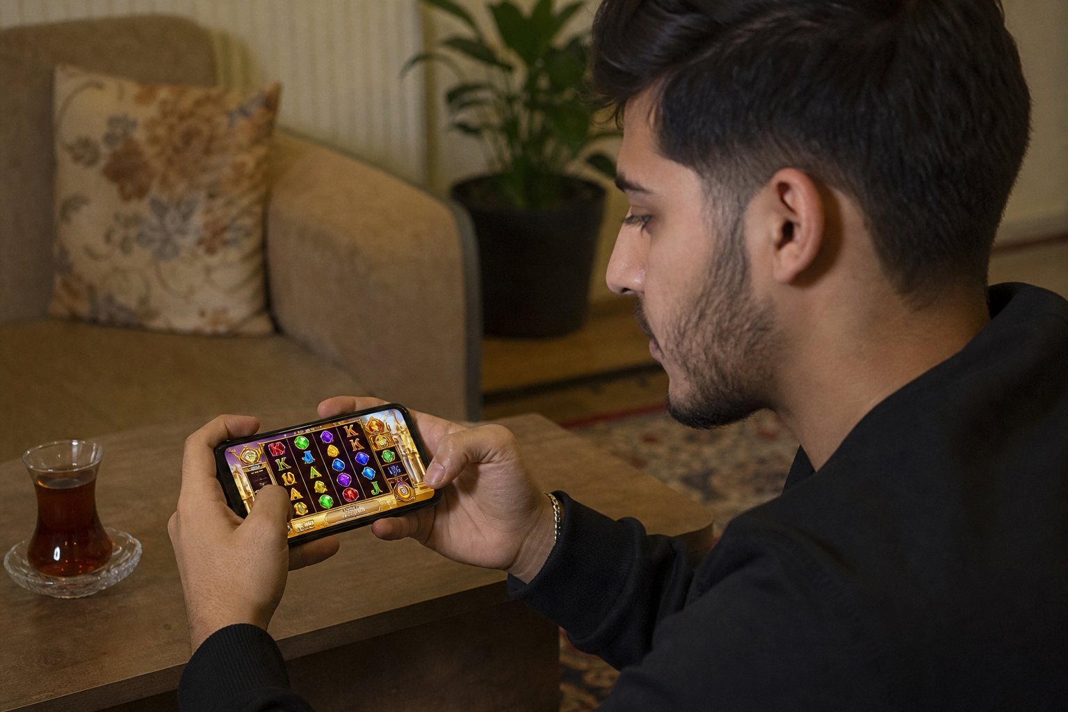 بازیکن در حال تجربه اسلات مگاوایز روی موبایل با مدیریت سرمایه