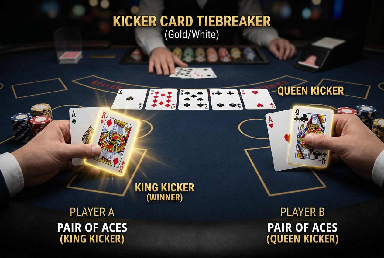 قانون کیکر (Kicker Card) و نحوه تعیین برنده در زمان تساوی جفت‌ها در پوکر